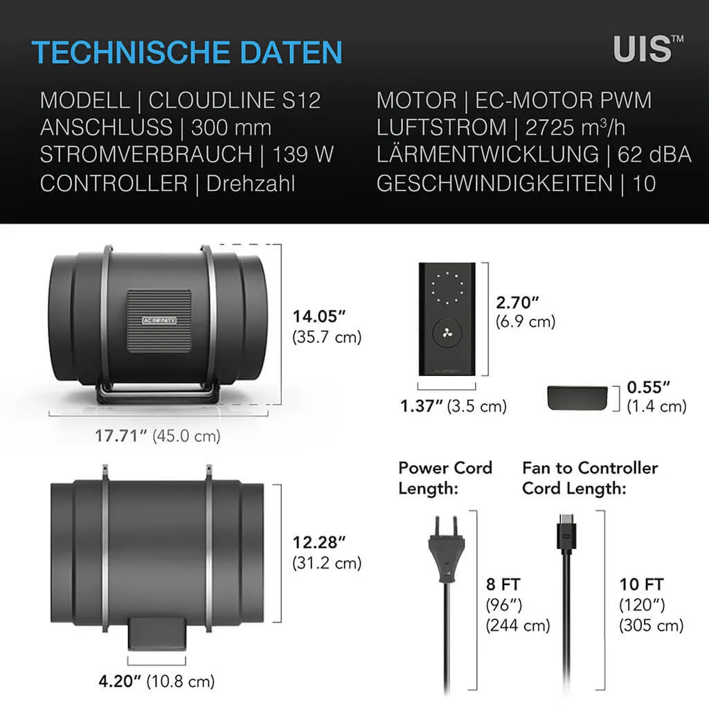 CLOUDLINE PRO S12 – Extractor de conducto EC 315 mm