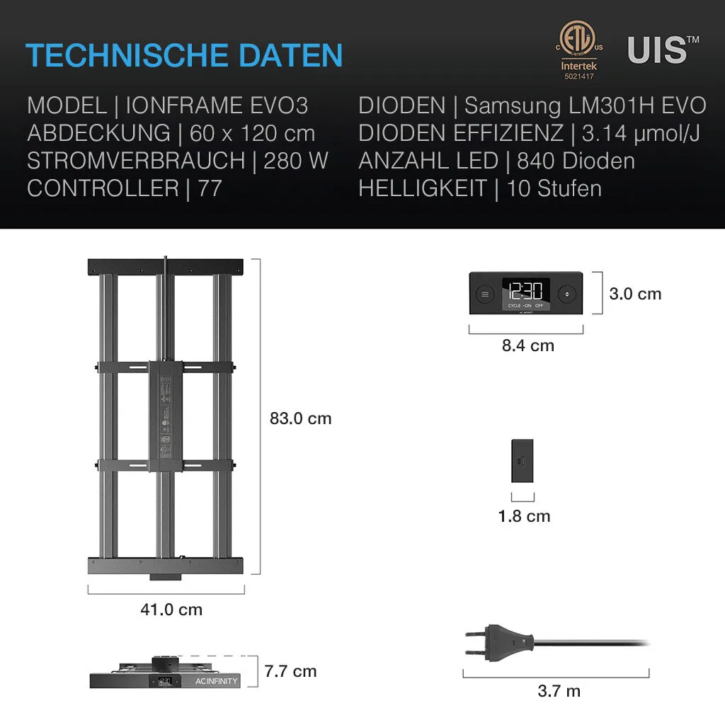 IONFRAME EVO3 – LED de cultivo de barra 280 W