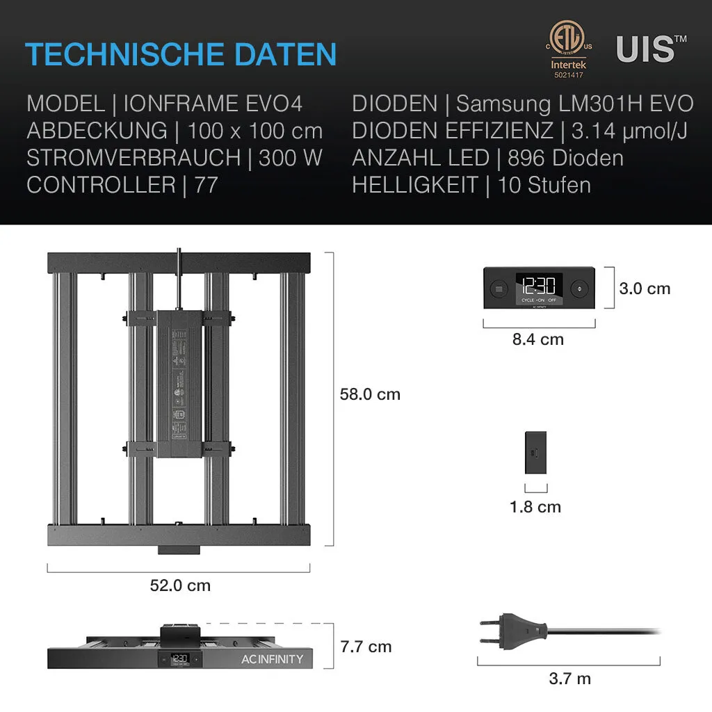 IONFRAME EVO4 – LED de cultivo de barra 300 W