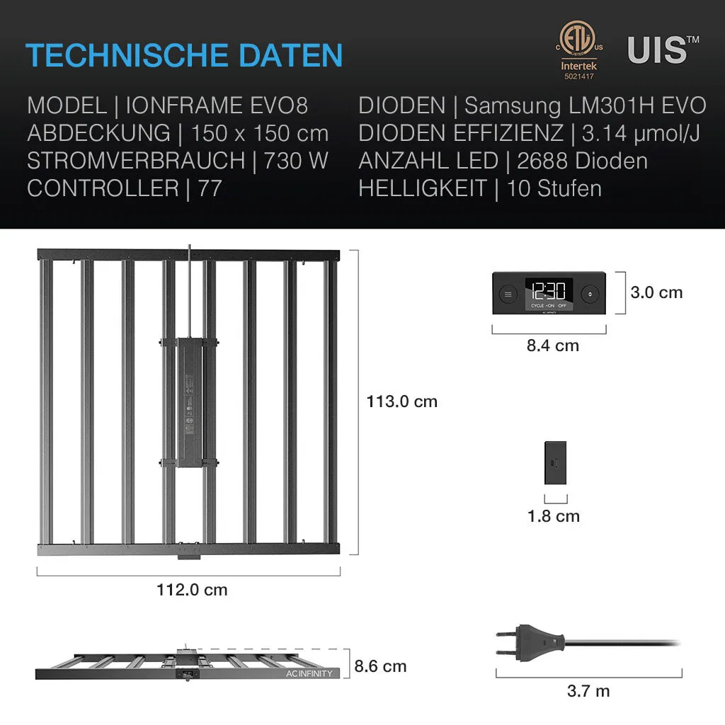 IONFRAME EVO8 – LED de cultivo de barra 730 W
